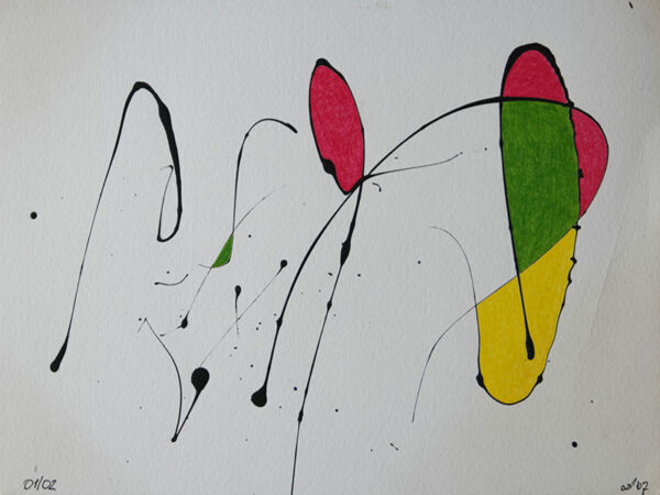 Tag 01022007 - Konzeptkunst aus dem Jahr 2007 mit Acrylfarbe und Buntstift auf Papier, 32 x 24 cm, Unikat von Raphael Dudler.