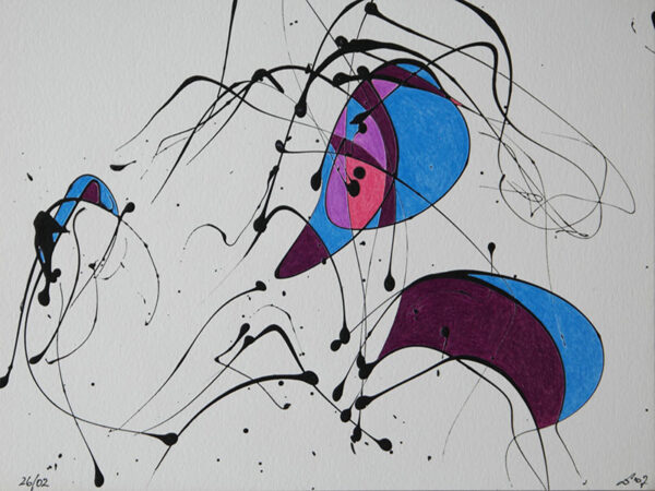 Tag 26022007 - Konzeptkunst aus dem Jahr 2007 mit Acrylfarbe und Buntstift auf Papier, 32 x 24 cm, Unikat von Raphael Dudler.
