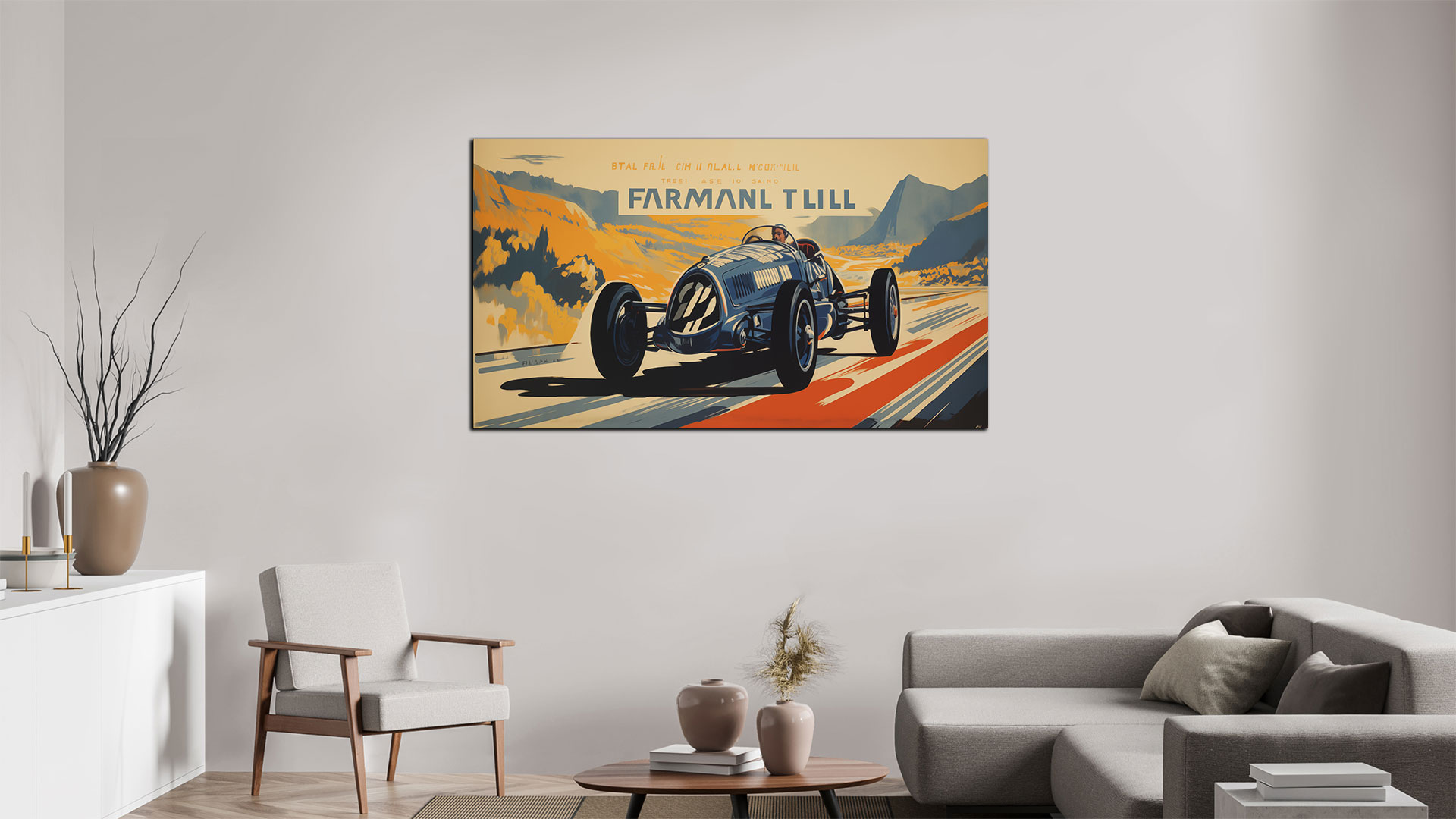Vintage Car Racing 01 - Wohnlandschaft, ein Beispiel als Poster oder Druck auf Alu-Dibond mit oder ohne Rahmen