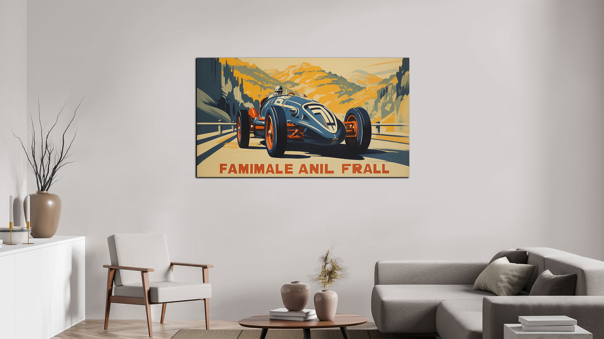 Vintage Car Racing 06 - Wohnlandschaft, ein Beispiel als Poster oder Druck auf Alu-Dibond mit oder ohne Rahmen